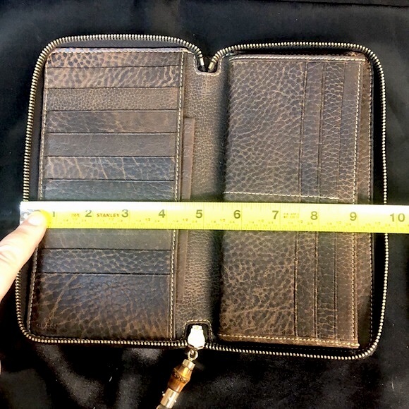 GUCCI Bamboo Zipper Pull GG Web Canvas and Leather Continental Wallet and Clutch - Picture 17 of 17